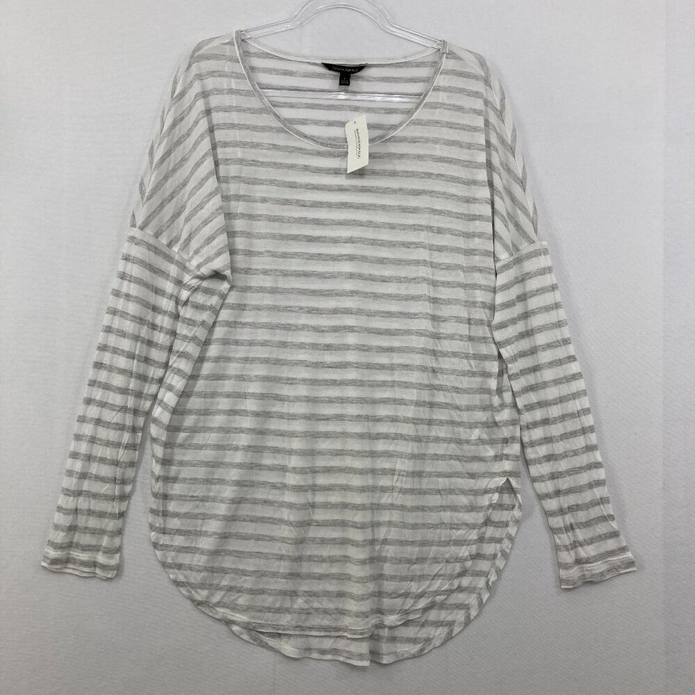 New Banana Republic Large Gray White Striped Ultra Soft Dolman Sleeve Top Casual
